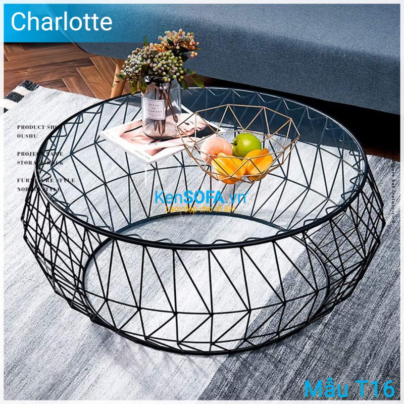 Bàn sofa T16 Charlotte - Mặt kiếng tròn