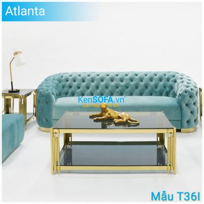 Bàn sofa T36I Atlanta GOLD INOX mặt kiếng 2 tầng