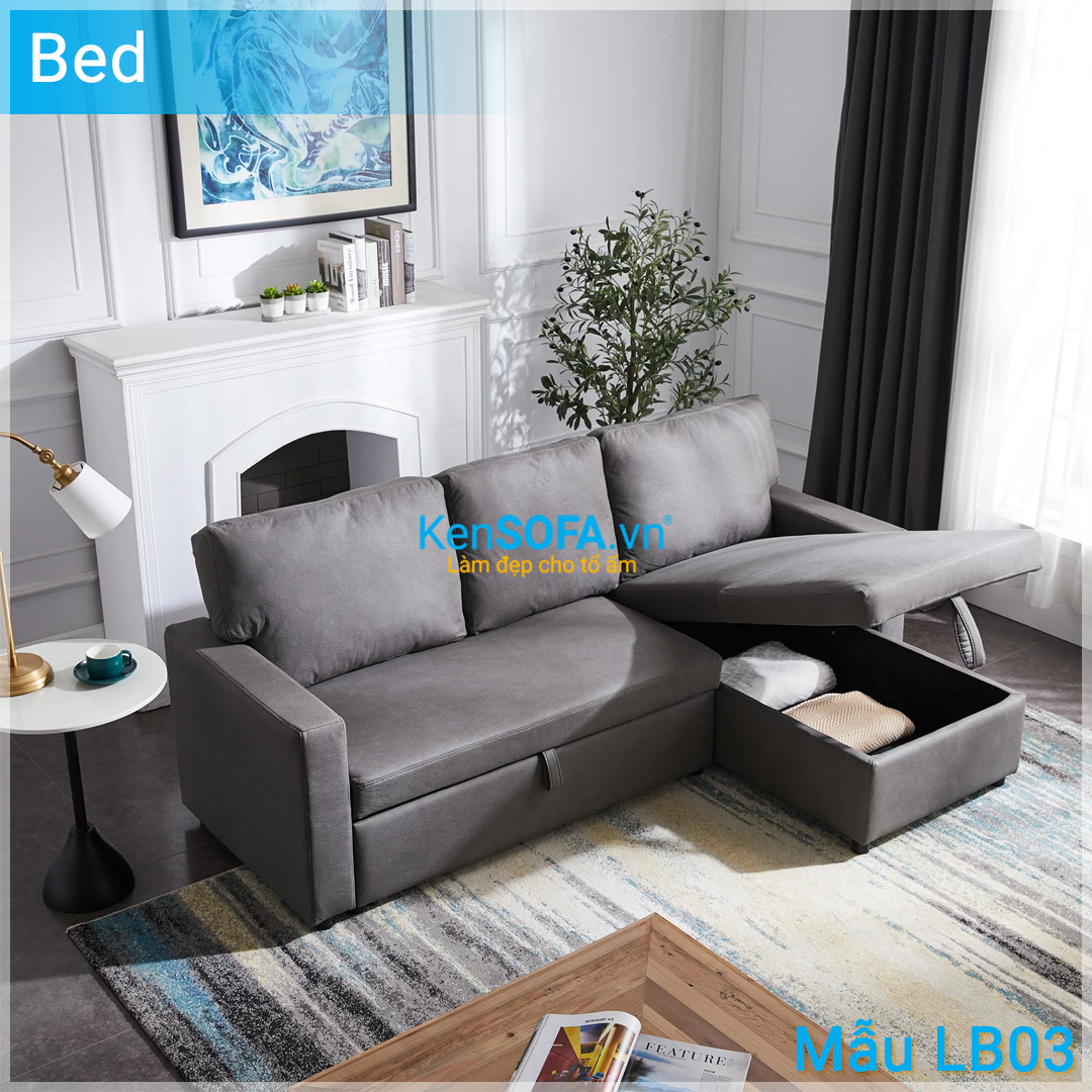 Sofa góc giường thông minh LB03 IKEA màu xám - Sofa giường - KenSOFA.vn