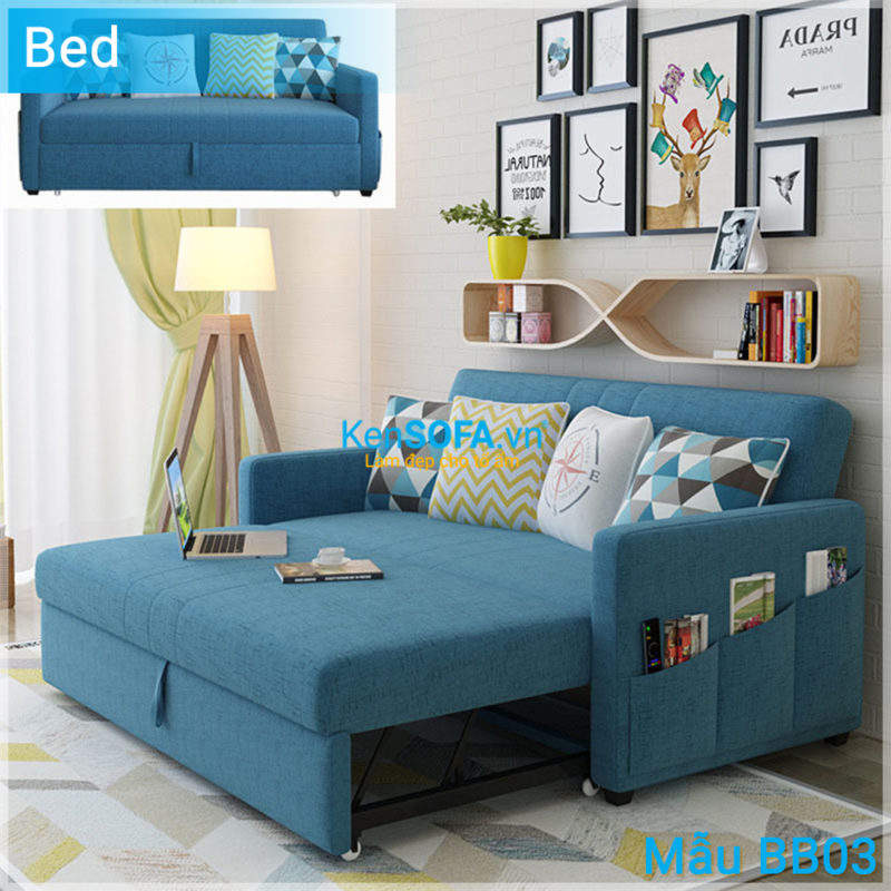 Sofa băng giường đa năng BB03 màu xanh