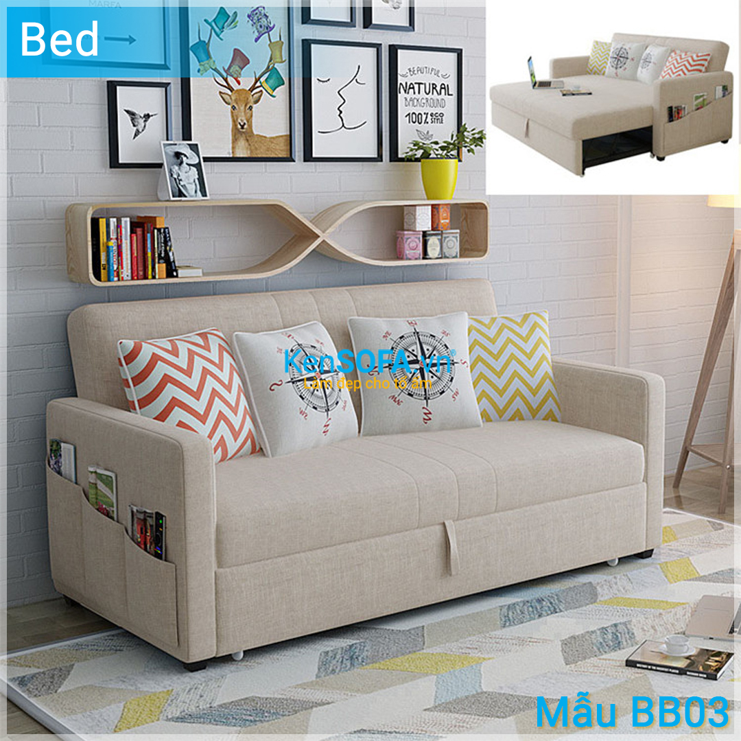 Sofa băng giường đa năng BB03 màu kem - Sofa giường - KenSOFA.vn