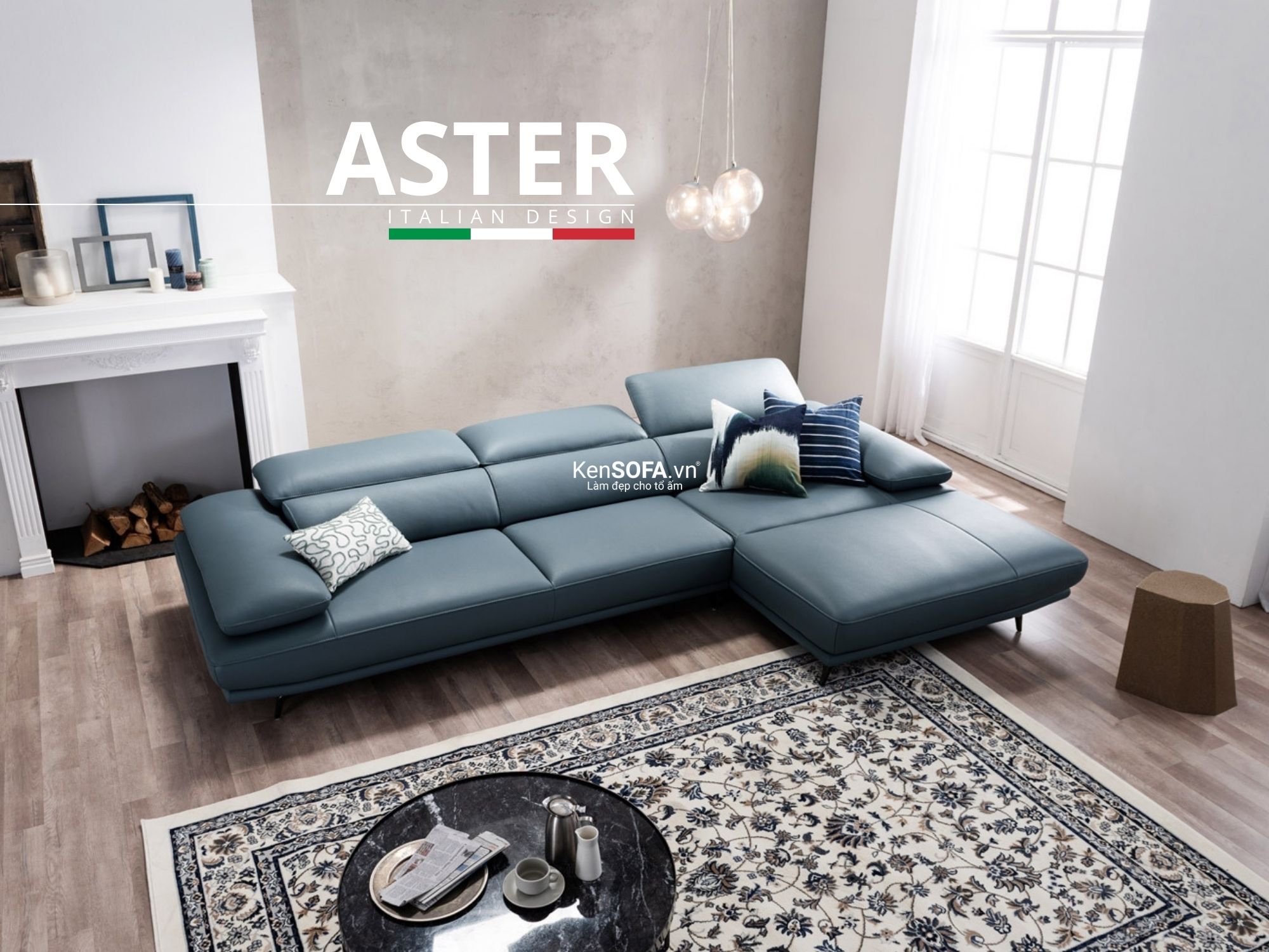 Sofa góc da cao cấp CC07 Aster da Hàn Quốc nhập khẩu