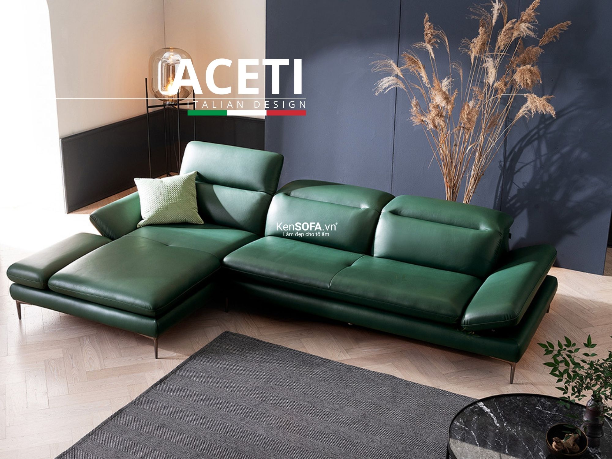 Sofa góc da cao cấp CC08 Aceti da Hàn Quốc nhập khẩu