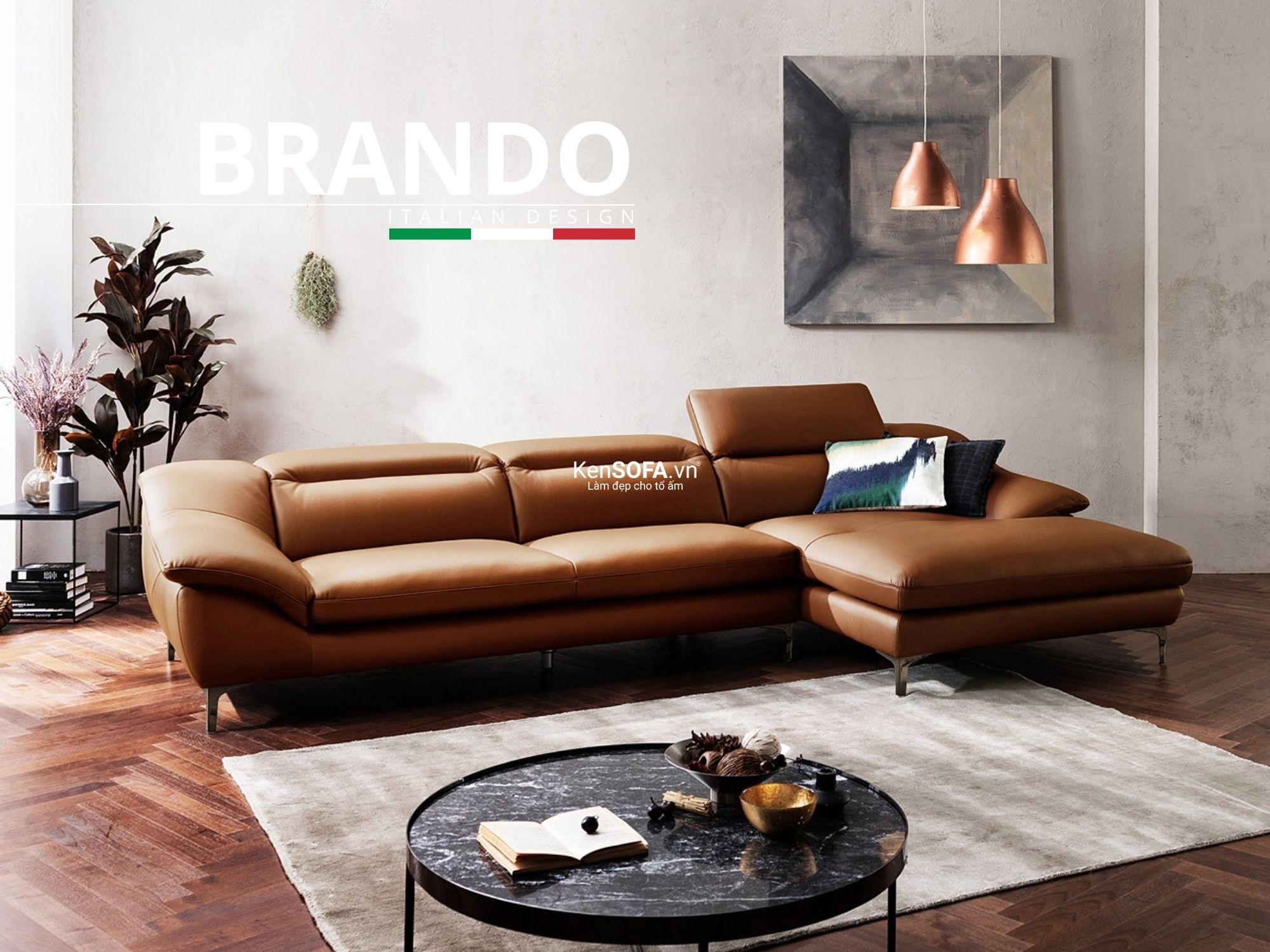 Sofa góc da cao cấp CC18 Brando da Hàn Quốc nhập khẩu