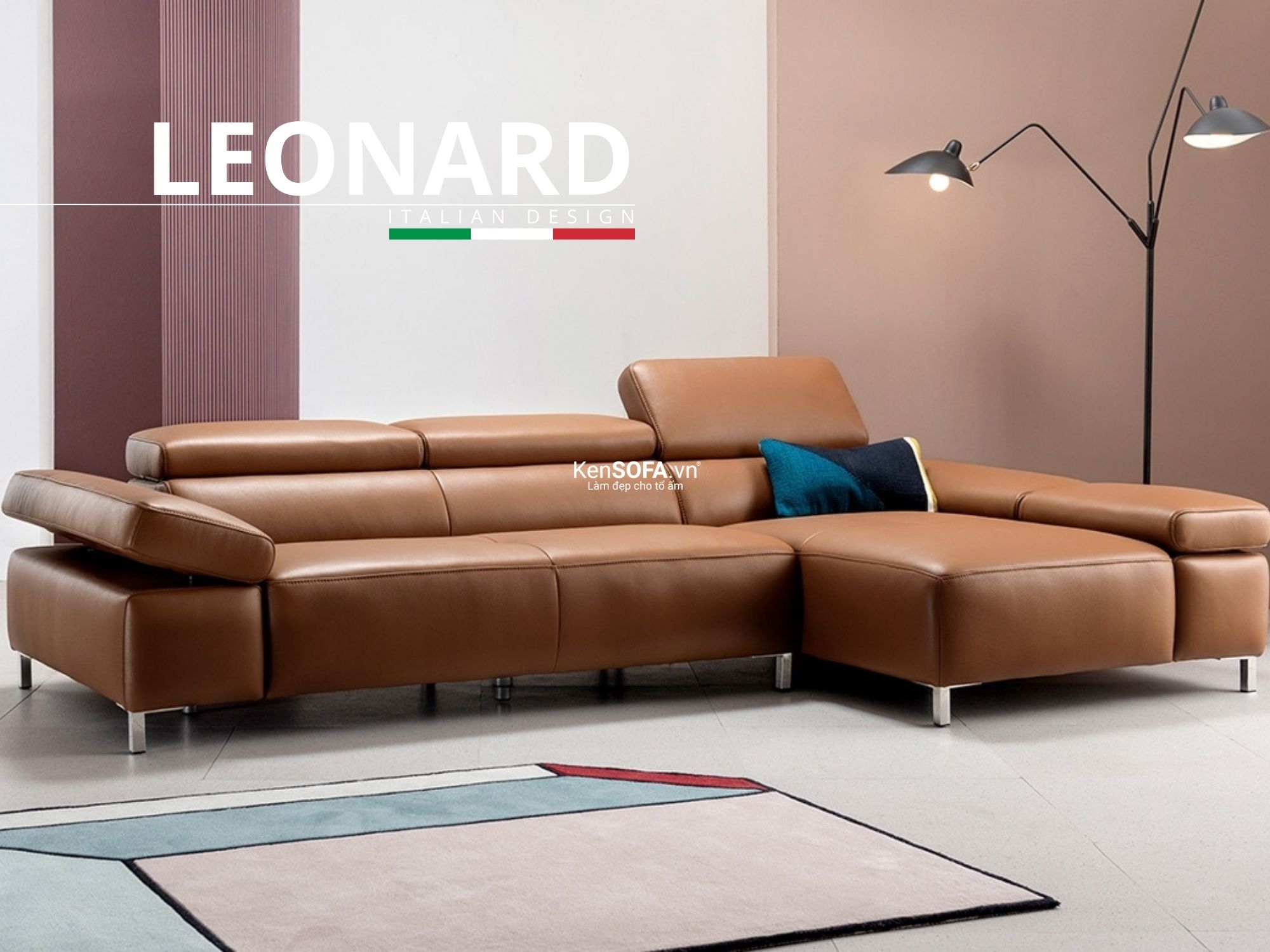 Sofa góc da cao cấp CC52 Leonard da Hàn Quốc nhập khẩu