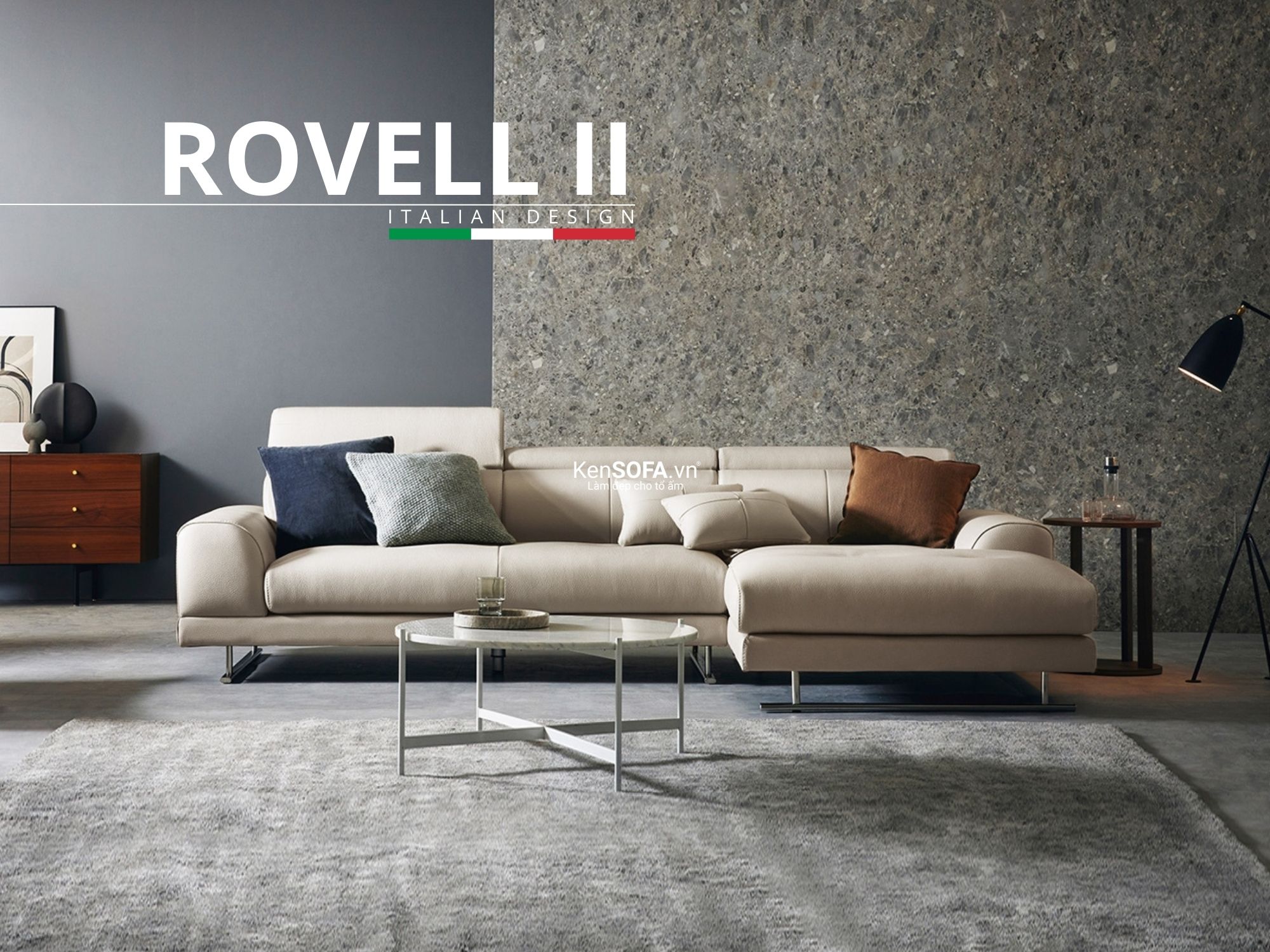 Sofa góc da cao cấp CC77 Rovell II da Hàn Quốc nhập khẩu