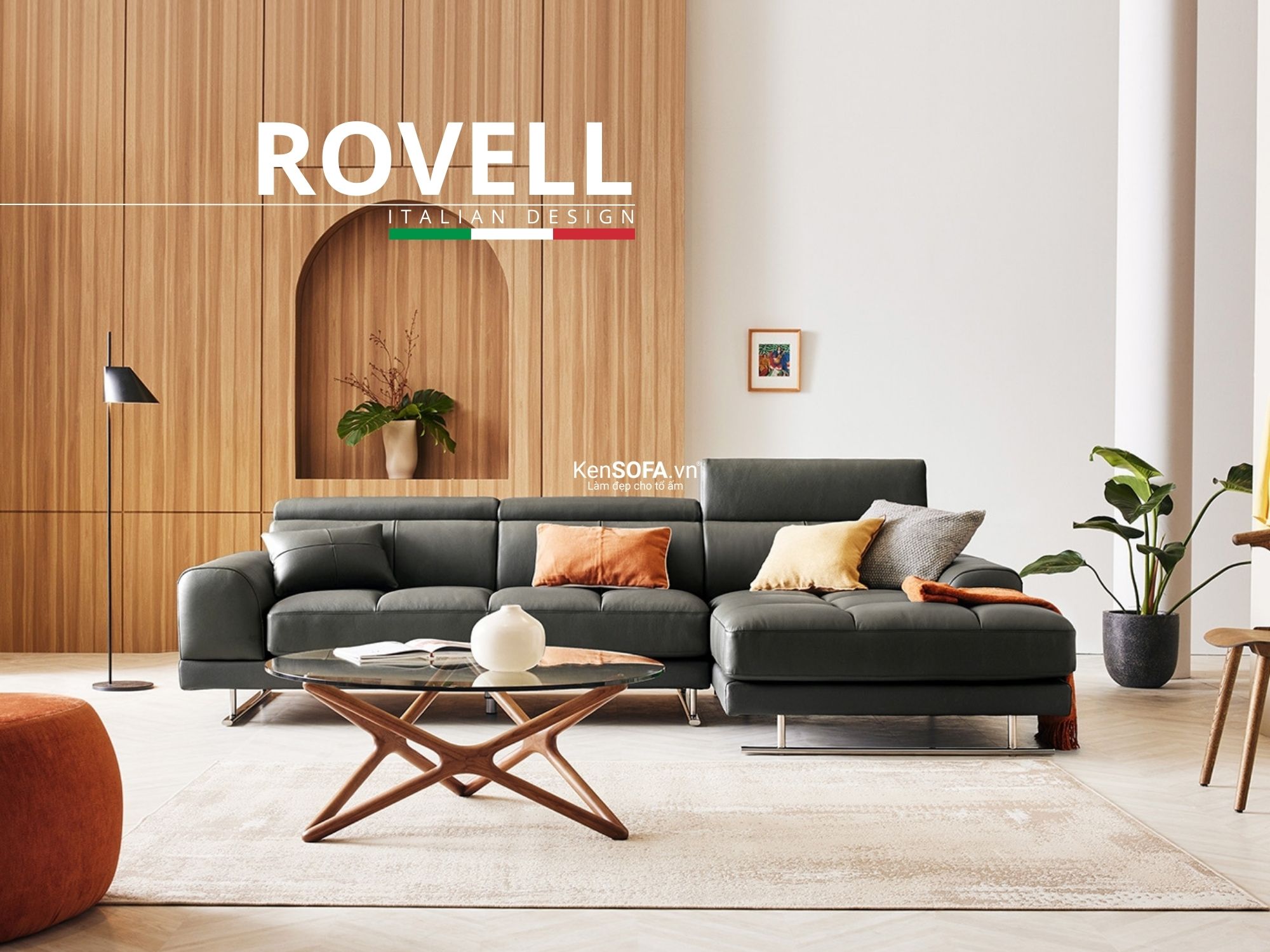 Sofa góc da cao cấp CC76 Rovell da Hàn Quốc nhập khẩu