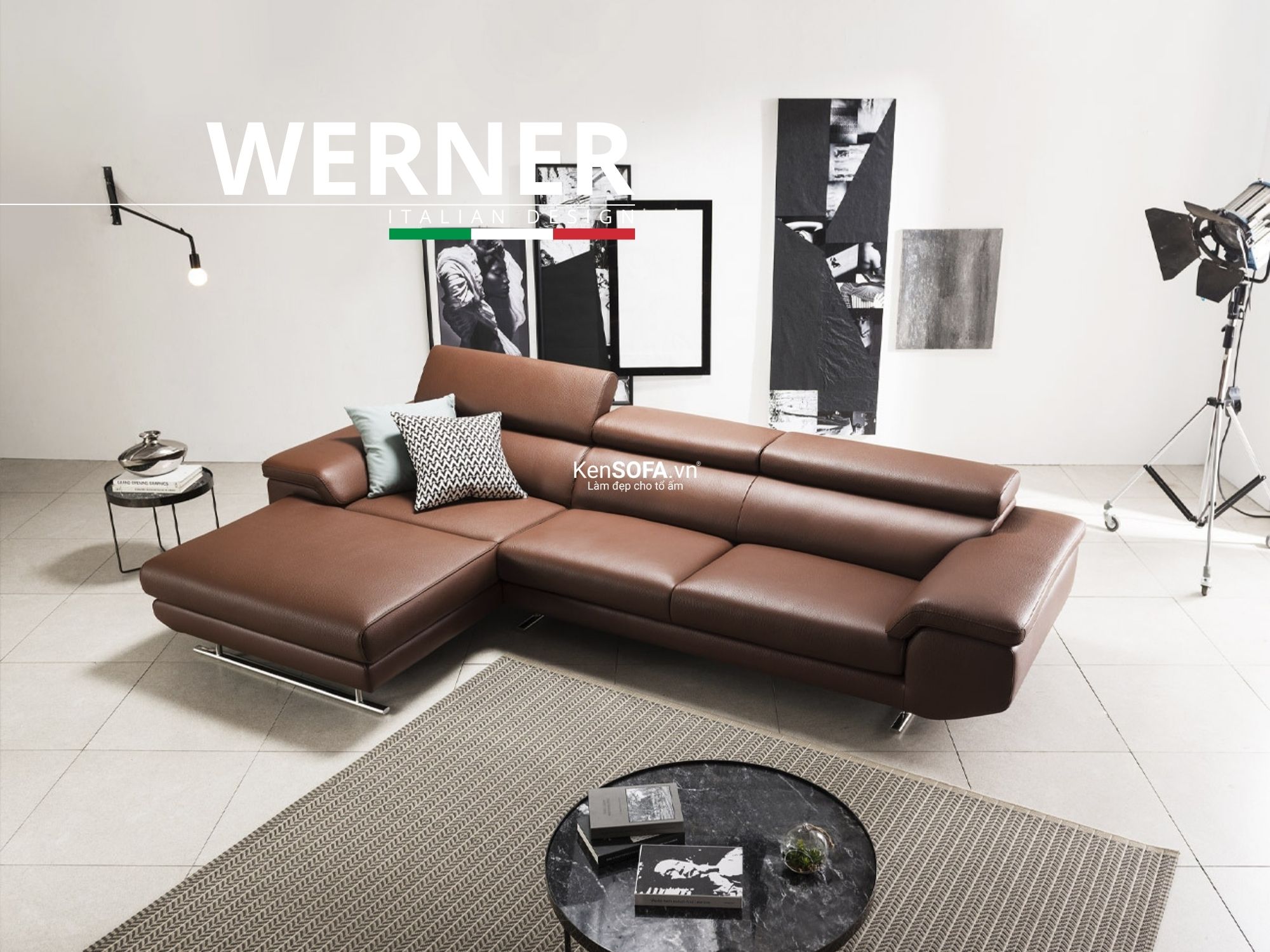 Sofa góc da cao cấp CC85 Werner da Hàn Quốc nhập khẩu