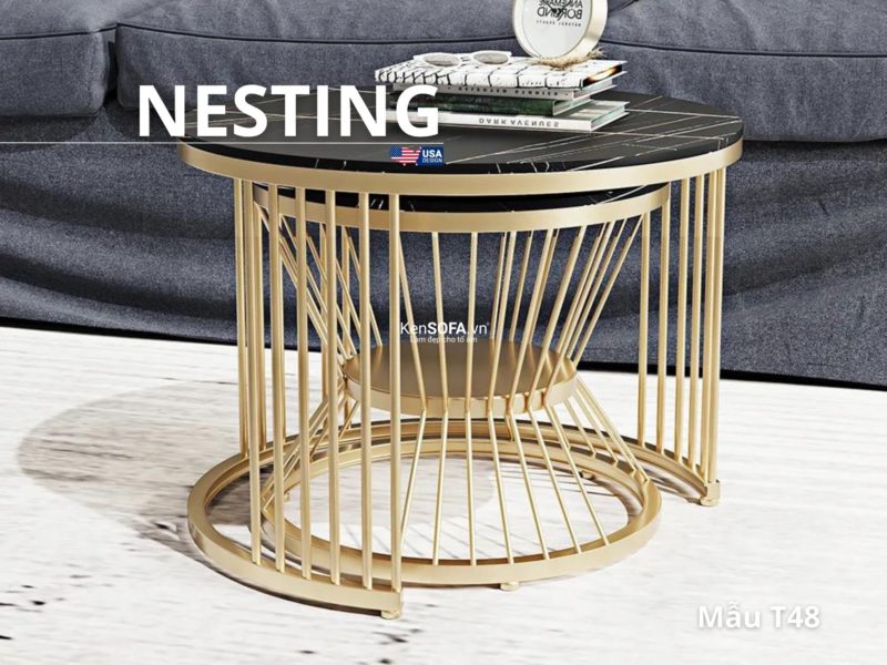 Cặp bàn tròn sofa T48D mặt đá Nesting