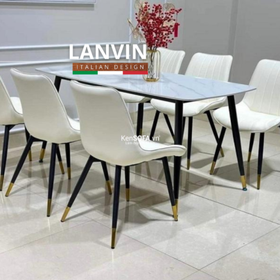 Bộ bàn ăn Lanvin C03 và 6 ghế Loft sọc G13 nhập khẩu