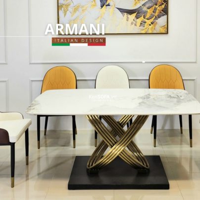 Bàn ăn mặt đá Ceramic chân bàn Xoắn mạ vàng Armani C26 nhập khẩu