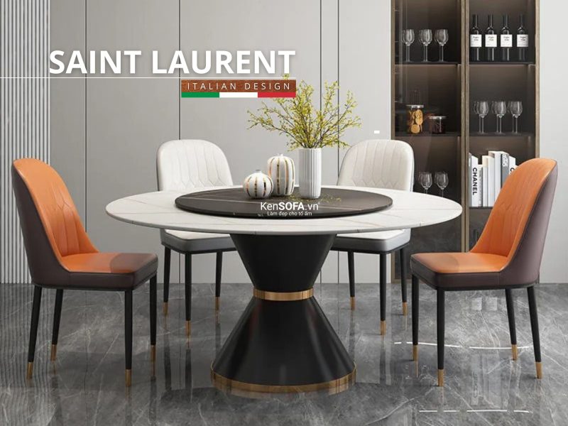 Bàn ăn xoay tròn mặt đá Ceramic Saint Laurent C27 nhập khẩu