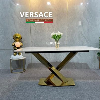 Bàn ăn mặt đá Ceramic chân chữ X tráng gương Versace C18 nhập khẩu