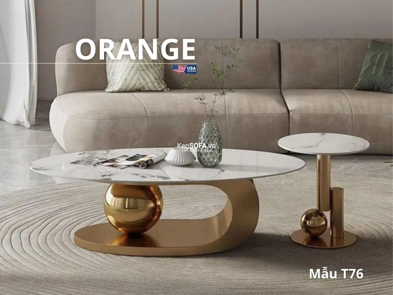 Cặp bàn sofa mặt đá Ceramic T76D Orange nhập khẩu