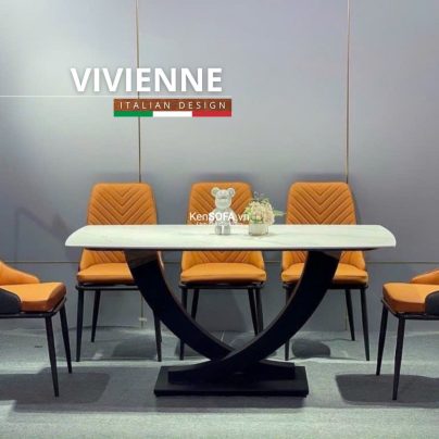 Bộ bàn ăn Vivienne mặt đá 6 ghế Louis