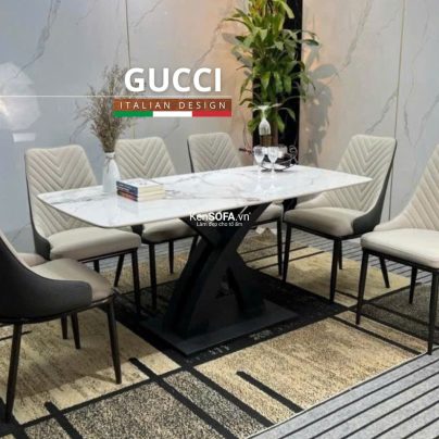 Bộ bàn ăn Gucci mặt đá 6 ghế Louis