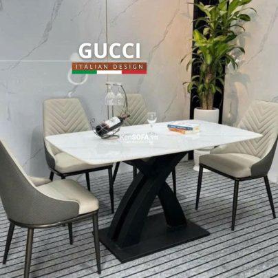 Bộ bàn ăn Gucci mặt đá 4 ghế Louis